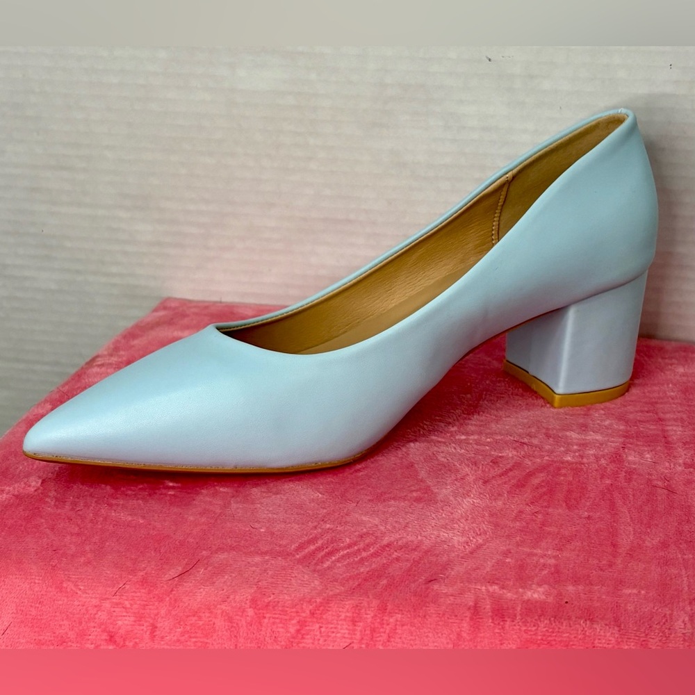 Women’s Pastel Blue Pointed Toe Block Heel Pumps – Women’s Size 8.5 (EU 39) –New